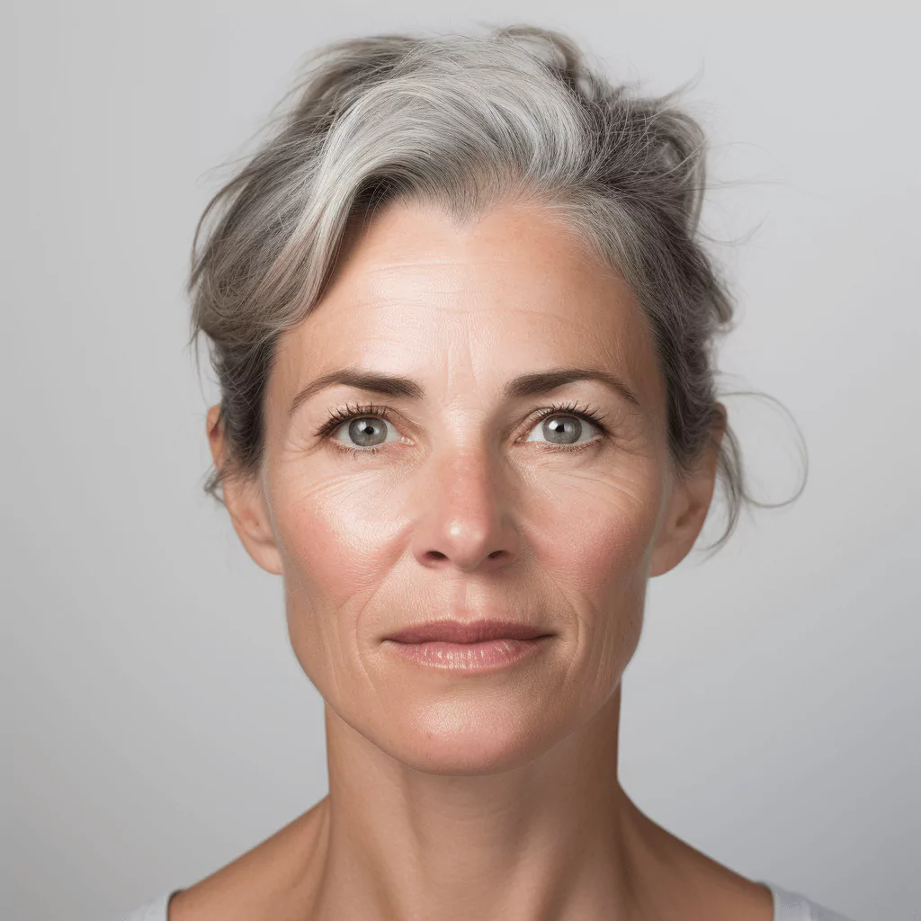30yo woman with static wrinkles showing without any facial expression