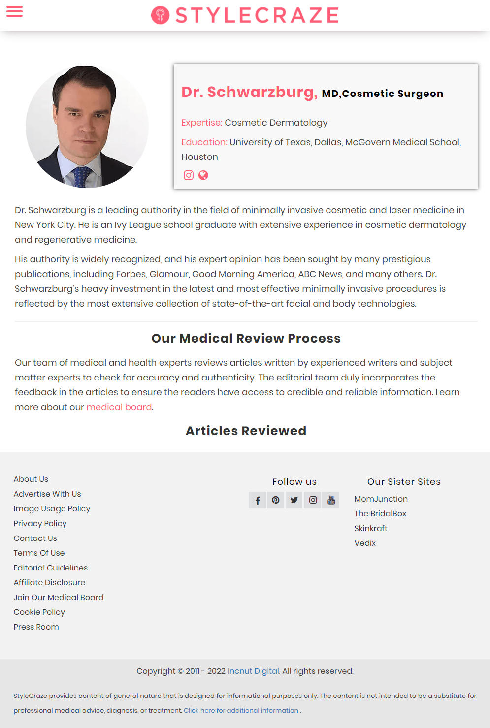 Stylecraze article about Dr. Schwarzburg