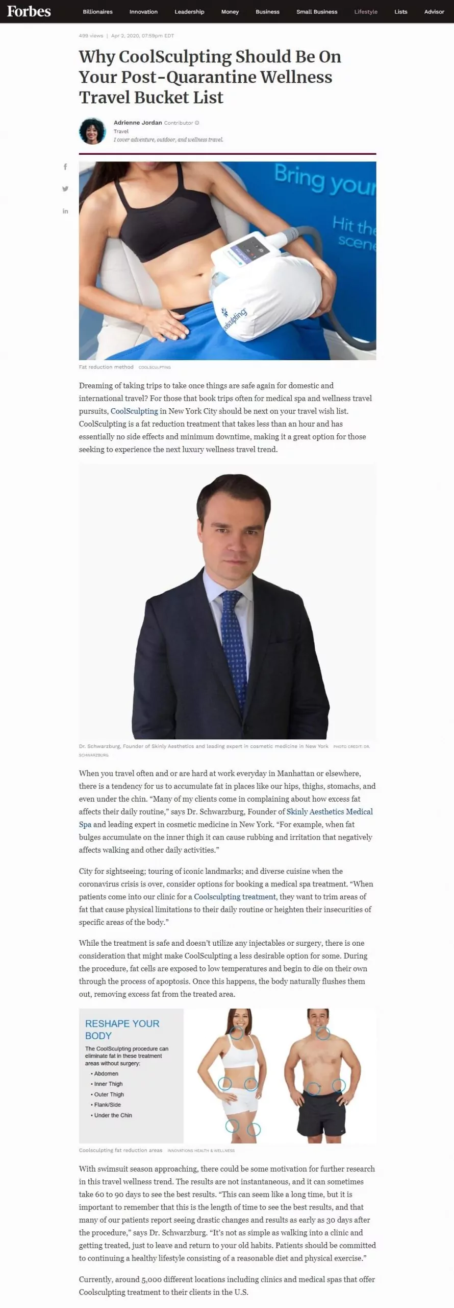 Forbes post about Dr. Schwarzburg and Skinly Aesthetics